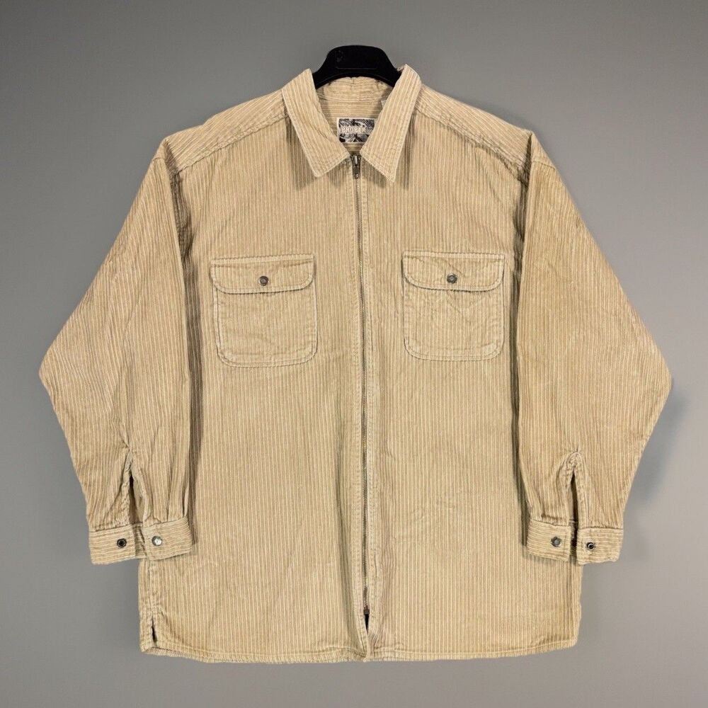 Property Mens Corduroy Zip Up Shirt Jacket Tan Beige Workwear XL Tall XLT Cotton